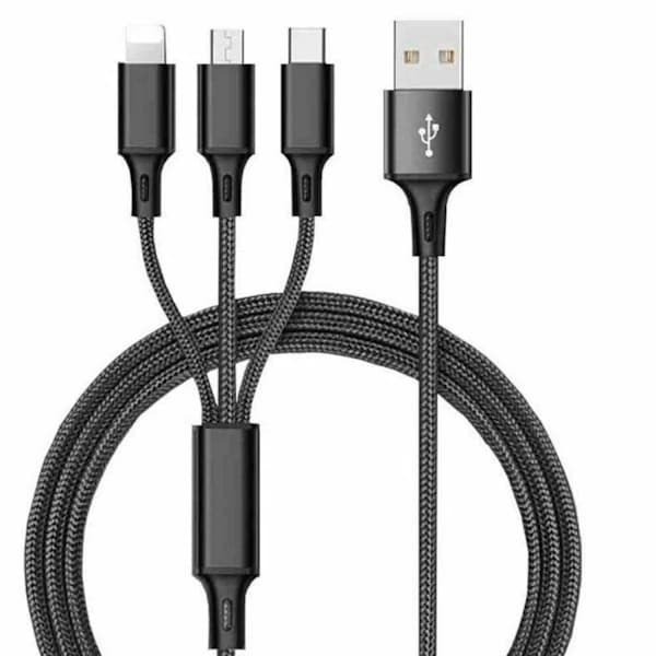 Multiladerkabel 3-i-1 Hurtiglading Nylon USB Universal Type-C Mikro 5 Farger