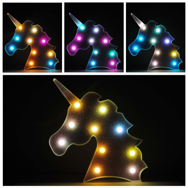 Färgglad Unicorn LED-ljus Nattljus Lampa Väggdekoration Dekorativt tecken för fest/bröllop/barnkalas/högtidsfirande