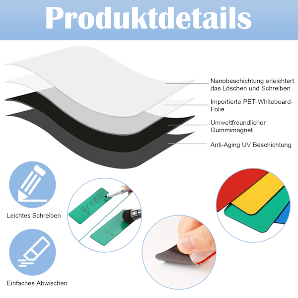 Återanvändbara remsor för klassrum, hemmakontor, magnetiska whiteboardetiketter flexibla, tvättbara whiteboardfilmer, färgglad kant för whiteboards kylskåp