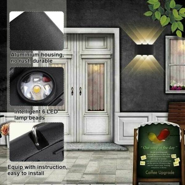 6W LED indendørs væglampe i aluminium, moderne væglampe op og ned spotlampe til stue soveværelse hall trappe gangsti (varm hvid) - sort