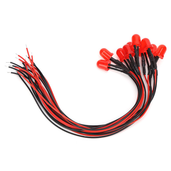 50 stk. 12V 8mm lyse kromatiske LED-pæreperler med 20CM 26AWG ledning til elektrisk ledningsevneRød & Rød