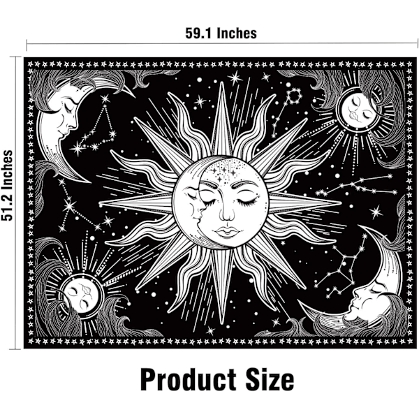 Månstjärnor Konst i Svartvitt, Mandala Tapestry med HD-tryck, Väggbonad i Polyestertyg, Perfekt för Estetiska Sovrum, Studentrum
