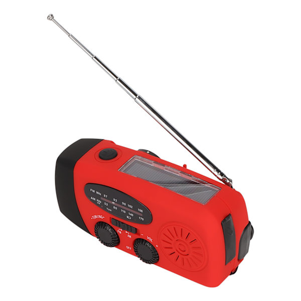 Nödradio Portabel 3 Laddningsvägar Handvev Teleskopantenn 3 Pärlor LED Ficklampa Väderradio Röd Europeisk Stil
