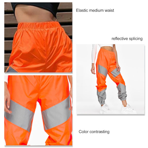 Dam Sportbyxor Reflex Sömmar Färgkontrasterande Elastisk Mellanhög Midja Casual Långbyxor Orange XL