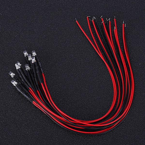 50 stk. diode-kablet lysende rundt hoved fremhæv lige stik LED-perler 12V 3mm