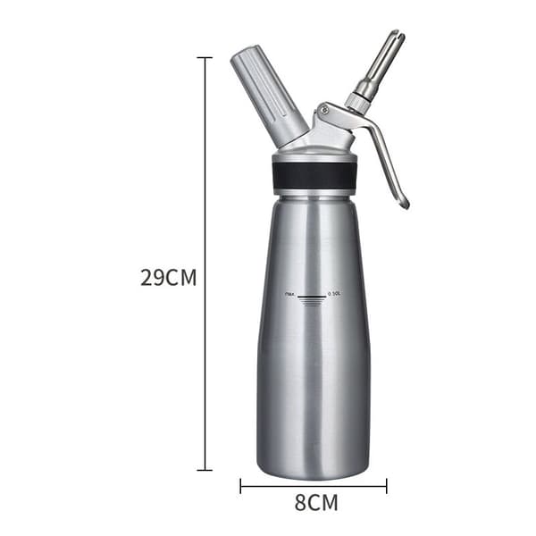 500 ml aluminium gräddsifon, läckagesäker med 2 dekorationsmunstycken