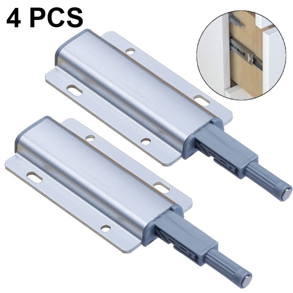 Skåpsdörr Push To Open 4-pack Push Latch för köksskåp, silver