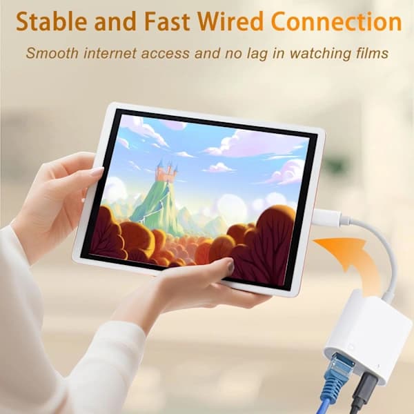 Lightning till Ethernet-adapter med laddning, [Apple MFi-certifierad] RJ45 till Lightning Ethernet LAN-nätverksadapter, stöder 100 Mbps höghastighets-Ethernet