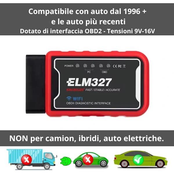 Bildiagnostikk WIFI ELM327 OBD II for Android- og Apple-systemer