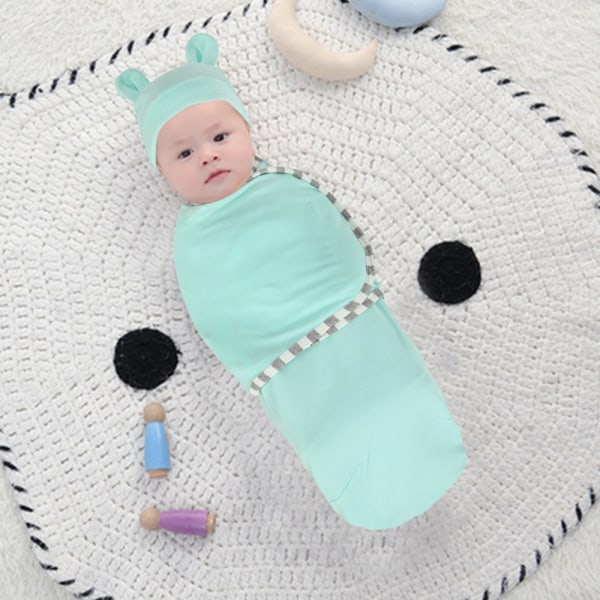 Baby Swaddle sovsäck med hatt set för 0-3 månader, blå Green