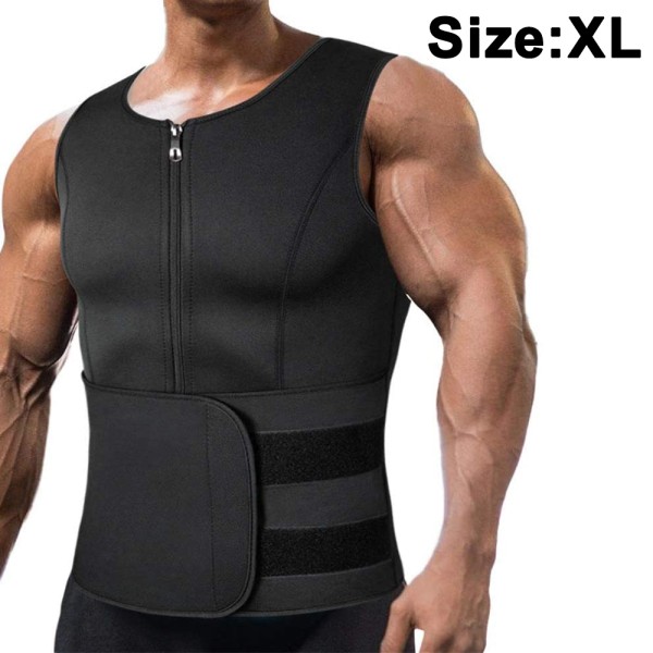 Men Neoprene Sauna Zipper Waist Trainer Vest Tank Top Trimmer Body Shaper Corset Vest