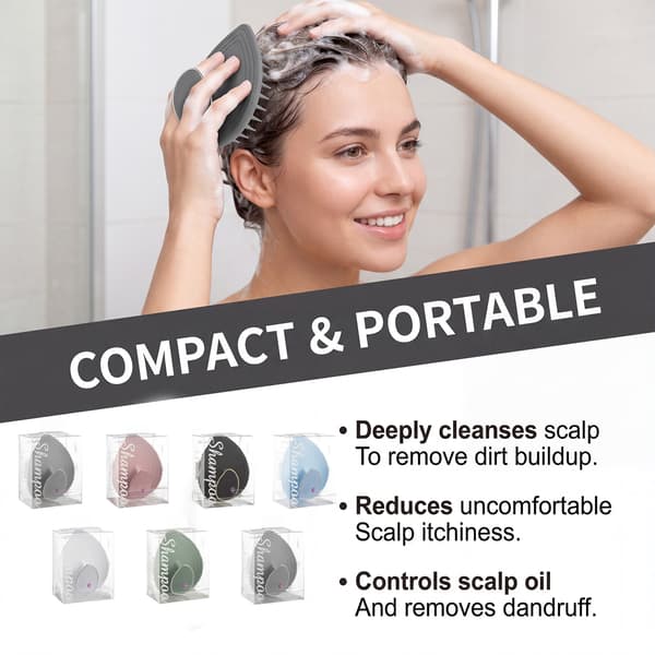 Bladformet hovedbundsrensende shampoo-kam, sort