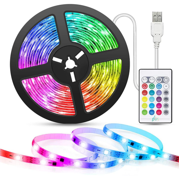 LED-remsa 5 m USB LED-remsa, RGB LED TV-bakgrundsbelysning LED-remsa 16 färger och 4 lägen, LED-remsa synkroniserad med musik LED-ljuskedja med fjärrkontroll
