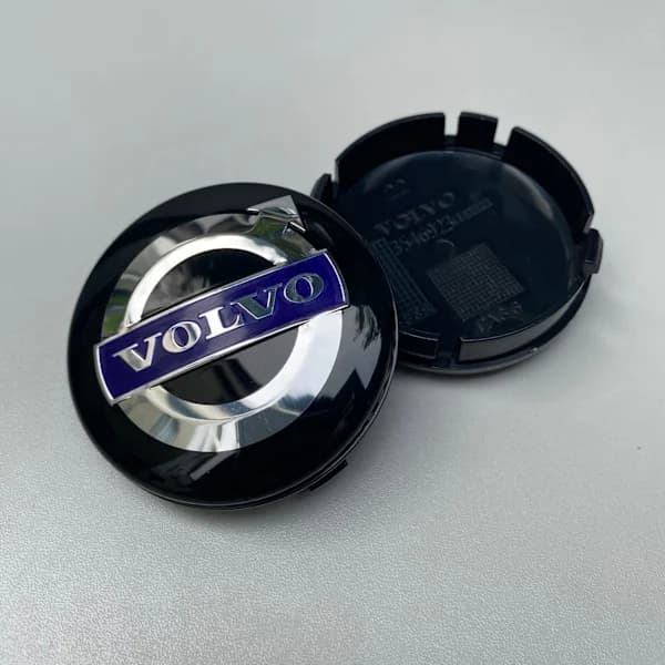 4 x Volvo alufælge centerkapsler 64mm Sort Blå til C70 S60 V60 V70 S80 XC90