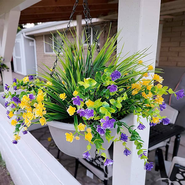 9 buketter kunstige blomster naturtro, falmer ikke, UV-bestandige falske plastblomster kunstige planter til hengende plantepotter utendørs veranda vinduskarm