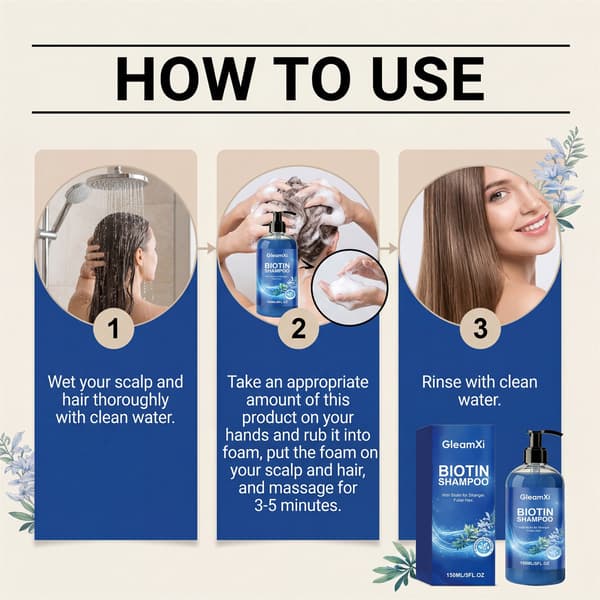 Biotin shampoo til daglig rens, der efterlader håret glat, let, flydende og voluminøst.