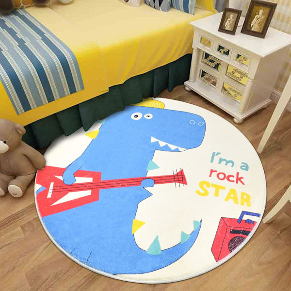 Rund Matta för Barn, Dinosaurietema Halkfri Baksida Lätt att Tvätta Heminredning, Supermjuk Mikrofiber Tecknad Djurdesign, Lämplig för