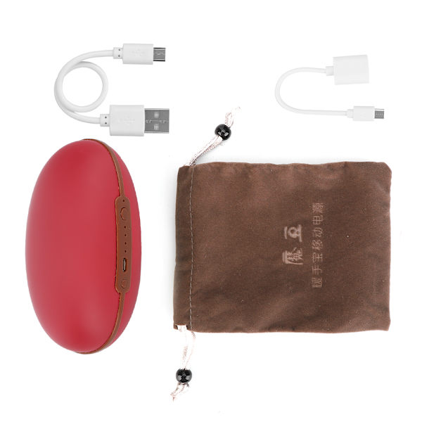 Herneen muotoinen kannettava USB-lataava kädenlämmitin Mini Power Bank koti- ja toimistokäyttöön Tummanpunainen
