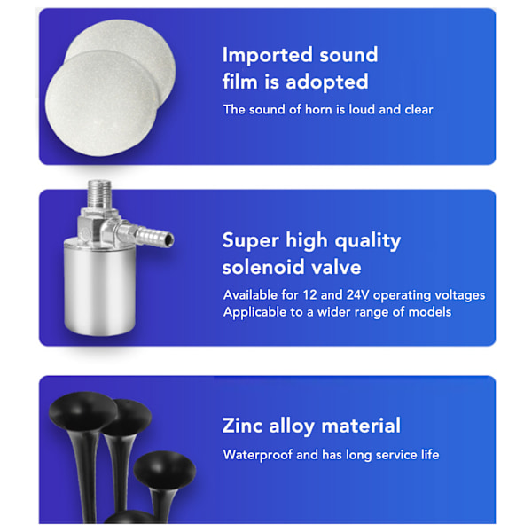 4 Trompeter Luftkompressor Horn 150DB 12V Super Høy Universal Passform for Biler Lastebiler Båter Tog