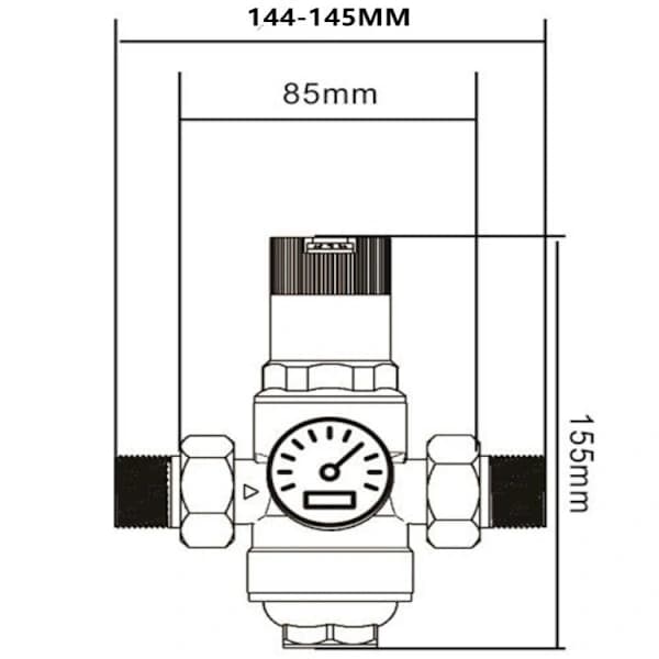 Vandreduktionsventil 3/4 tomme DN20 messing trykreducer justerbar med trykmåler