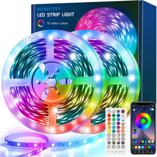 LED-strimmel 30m (15mx2) Bluetooth LED-strimmel RGB LED-soveværelseslysstrimmel fleksibel flerfarvet controller?Lepar SYNCHRONIZER-app til smartphone