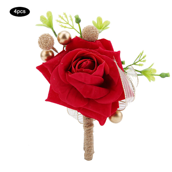 4 stk Lin Rose Bryllupsknapphull Corsage Brudgom Brud Kunstig Brystblomst Bryllupsfest Dekor