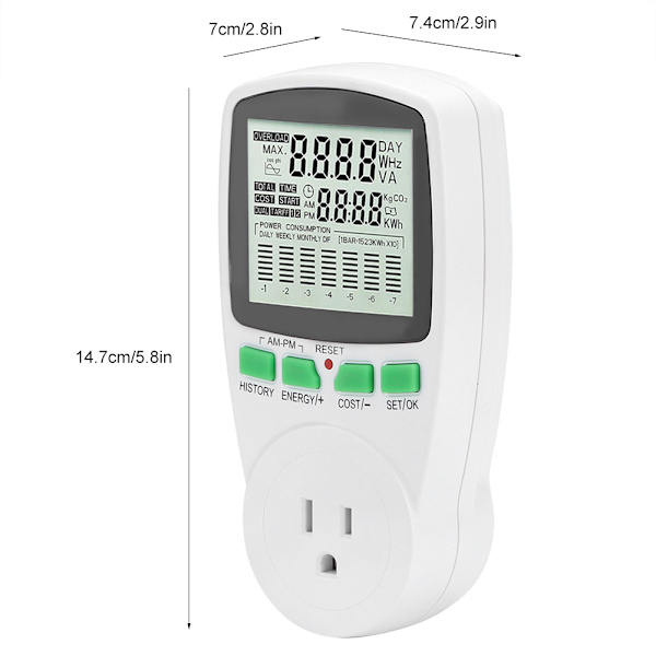 Smart elanvändningsmonitor Effektmätare Sticka Hem El-analysator Volt Ampere Watt US Testare 110V