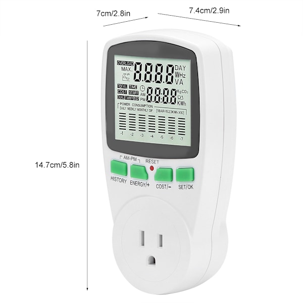 Smart Elektricitetsforbrugsmonitor Strømmåler Stik Hjemme Elektrisk Analysator Volt Ampere Watt US Tester 110V