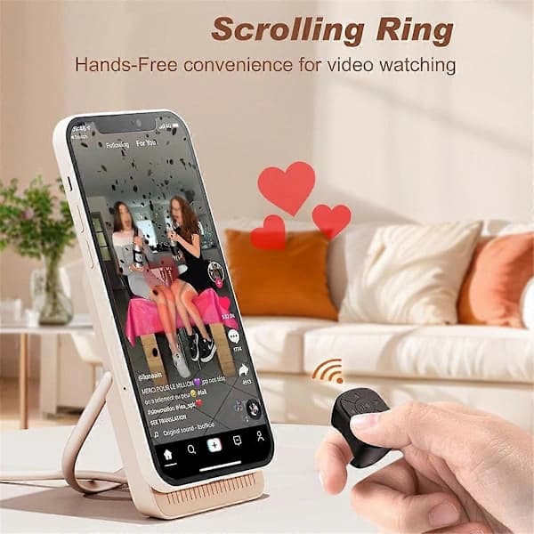Scrolling Ring Fjernbetjening til TikTok, Bluetooth Side til Smartphone, Kameraudløserkort V Sort