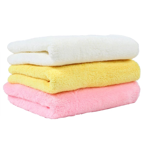 Mjuka och absorberande hushållsansiktshanddukar för barn, badrum, bad, tvättlappar (rosa, gul, vit, 3-pack)