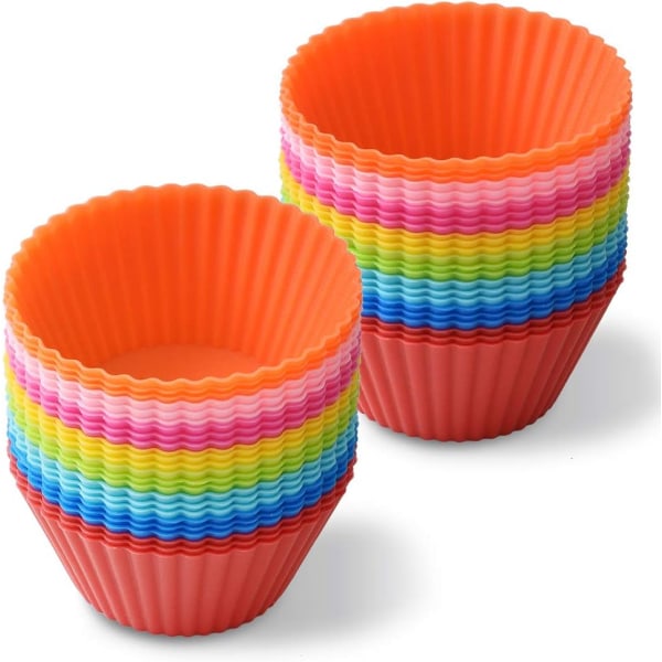 48 stk gjenbrukbare bakekopper, matvarekvalitet silikon non-stick cupcake muffinskopper, 8 farger