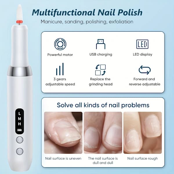Elektrisk neglefil til manicure, pedicure, eksfoliering khaki