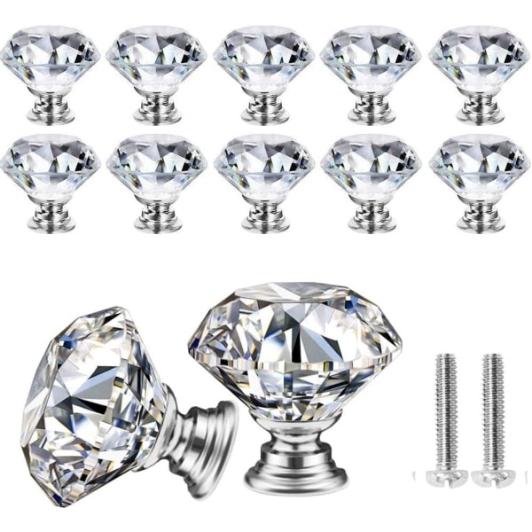 10st 30Mm Kristallglasdörr Lådknappar Diamantskurna för skåp