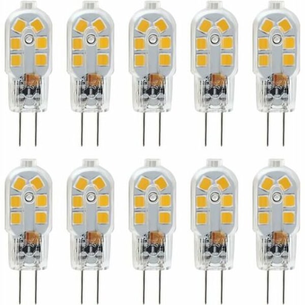 G4 LED-pære 12V, 1W tilsvarende 10W halogenlampe, ingen flimmer 200LM, varmt hvitt 3000K, 360° strålevinkel, ikke-dimbar, 10-pakning