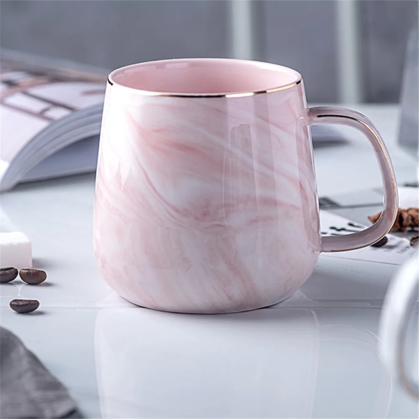 Lyxig marmormönster keramisk mugg guldpläterad med handtagsmuggar Morgonmjölk Kaffe Tekopp Rosa Grå Par Present Hushåll 1 STK Pink