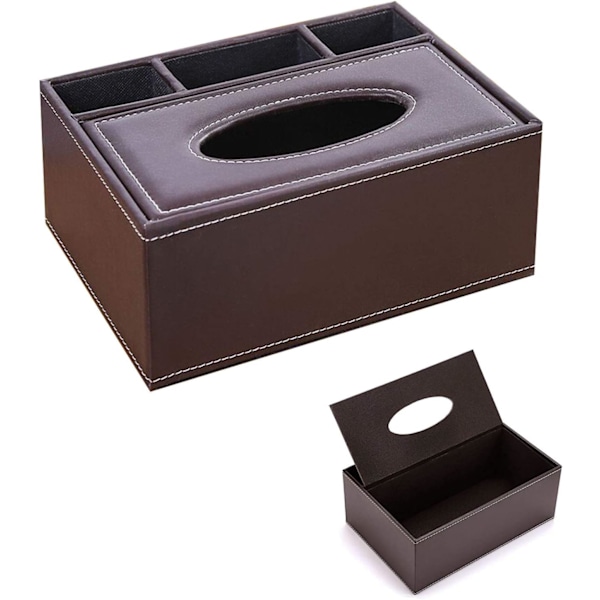 Klassisk Tissue Box-överdrag i PU-läder, Rektangulär Multifunktionell Organizer För Hemmakontor Bil Restaurangdekor