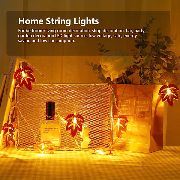 10 LED-lys i bladform til festival, ferie, bryllup, fest, belysning, strenglys, dekoration