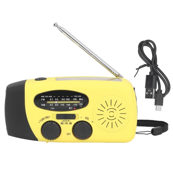 Handvev Solar Radio Multifunktionell Emergency Radio LED-radio med ficklampa för utomhuscampingYellow America