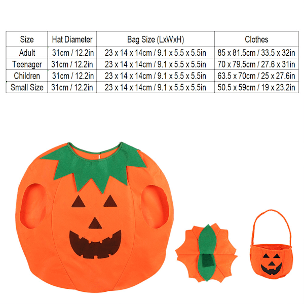 3-delt sett Søte Barn Halloween Festival Gresskar Kostyme Cosplay Party Klær Dekorasjon Tenåring