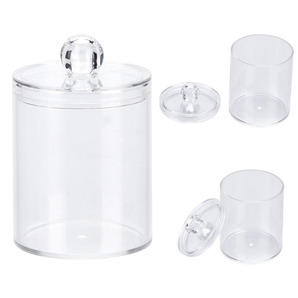 Transparent Rund Bomuldspodsetui Akryl Bomuldspindholder Opbevaringsbeholder Organizer