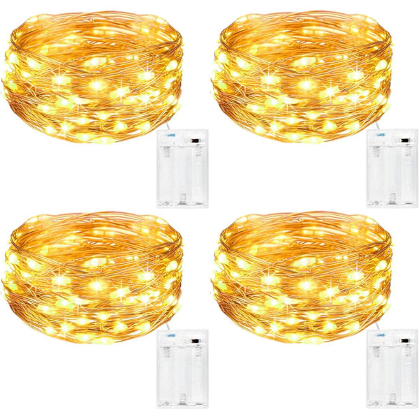 Ljusslinga [Set om 4], Mini Batteri LED-slinga 5m 50 LED Inomhus och Utomhus Dekorationsljus för Sovrum Jul Bröllopsfest Hem