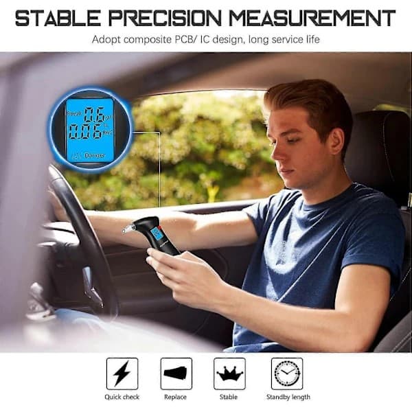 Alkometer, Præcist Alkometer, Professionelt Politi Alkometer, Udstyret med 12 Testdyser og et LCD-display.