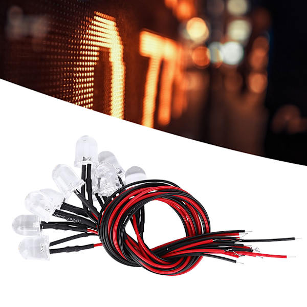 50 stk. 12V LED formonteret lysdiode 10 mm rund hovedlyspære DIY varm hvid-belysning