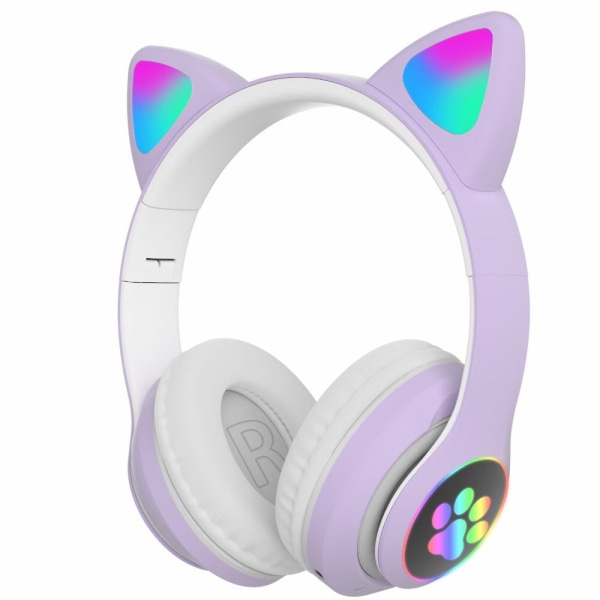 Cat Ear Trådlösa hörlurar, LED Over On Ear med mikrofon (svart) Purple