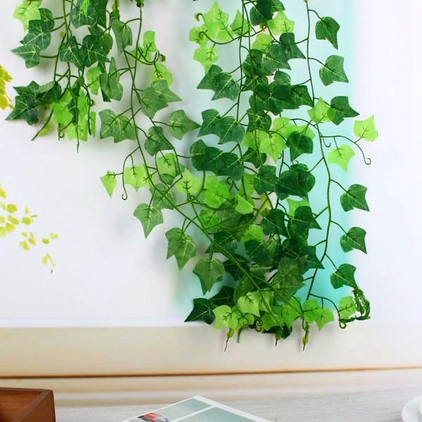 DIY Kunstige Falske Planter Grønn Eføy Vinstokk Blad Blomster Løvkrans Hjemmedekor
