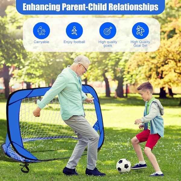 4-i-1 Foldbart Fodboldmål, Foldbart Fodboldmål, Bæretaske, Fodboldmål til Børn, 120×80×80cm, Sort + Blå