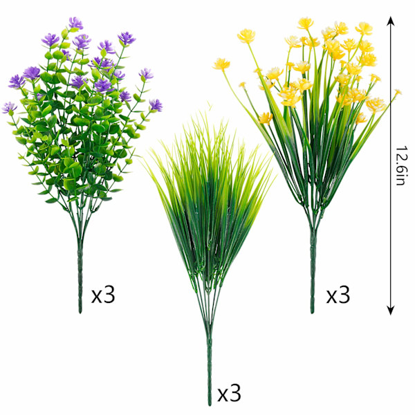 9 buketter kunstige blomster naturtro, falmer ikke, UV-bestandige falske plastblomster kunstige planter til hengende plantepotter utendørs veranda vinduskarm