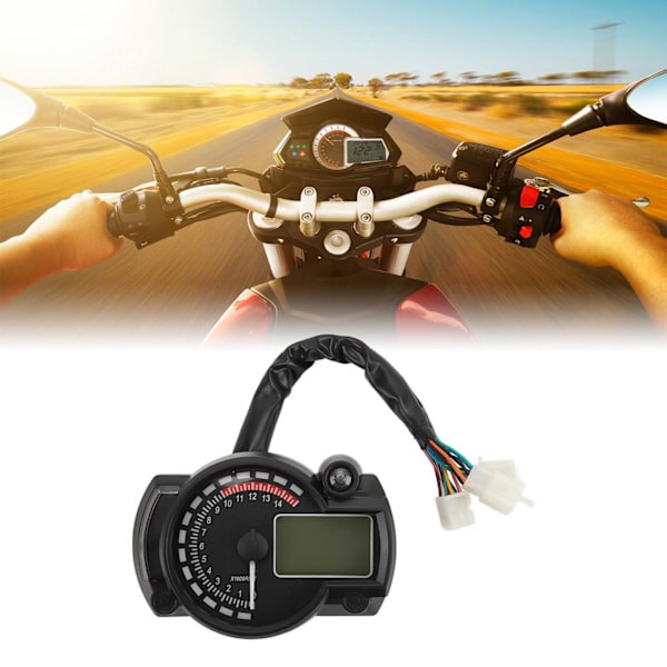 Motorcykel Speedometer Odograph 15000 R/min LCD Display Justerbar Universal til 12V Biler Campingvogne