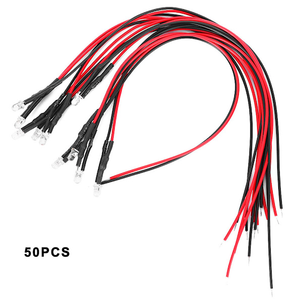 50 stk. diode-kablet lysende rundt hoved fremhæv lige stik LED-perler 12V 3mm