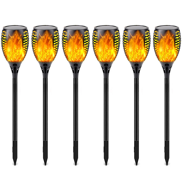 【 6-pack solfackla】 Solcellslampor utomhusdekor med flimrande låga, solcellslampor utomhus